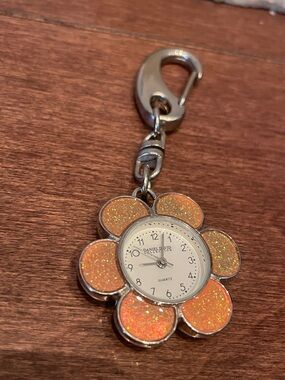 Daniel David Floral Keychain Watch in Pink Glitter